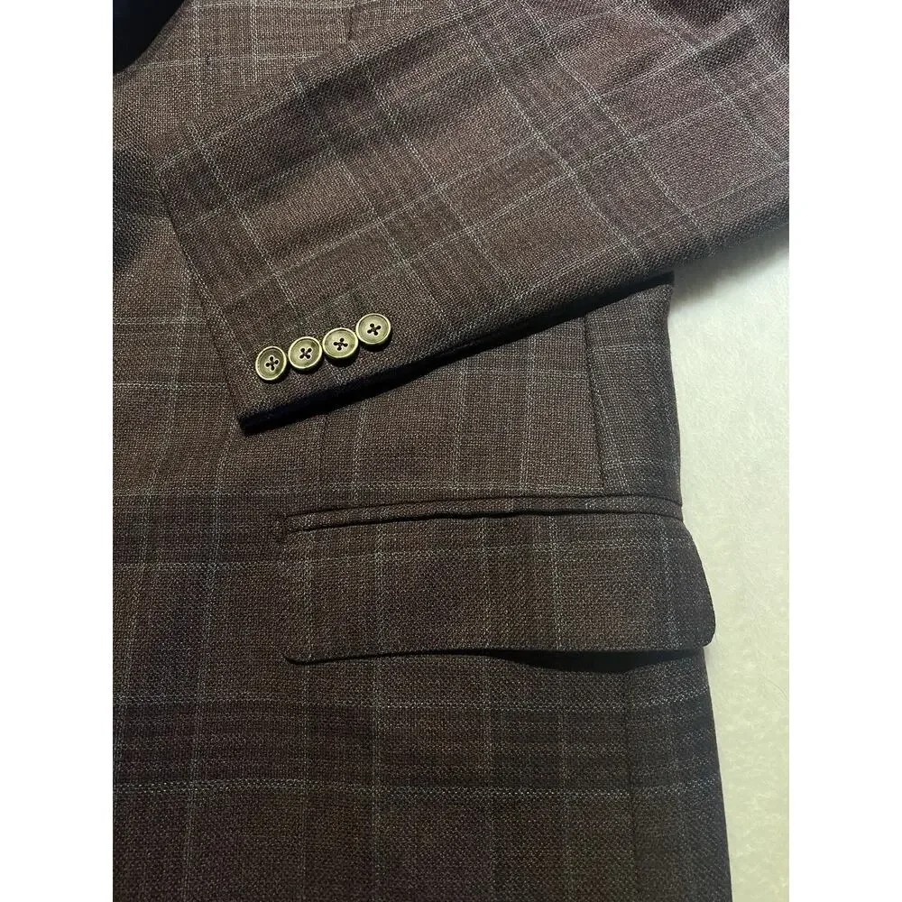 Ermenegildo Zegna Traveller Australian Wool Heathered Merlot Burgundy Plaid 44L